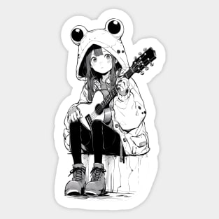 Sitting Guitar Manga Anime Girl Sticker